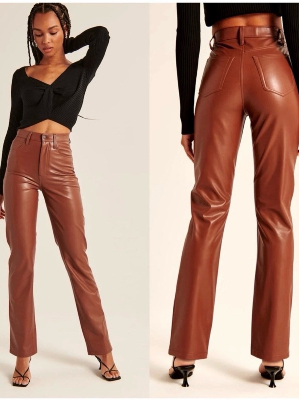Abercrombie & Fitch Brown Faux Leather High Rise Straight Trouser Y2K. Size 29